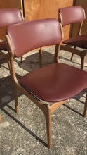 Load and play video in Gallery viewer, Set of Six (6) Bespoke Danish Modern Model 49 Dining Chairs in Teak &amp; New Leather by Erik Buch for O. D. Møbler, Denmark, c. 1960s
