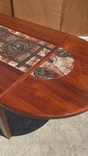 Load and play video in Gallery viewer, Restored Danish Modern Expansion Dropleaf Dining Table in Teak w/ Tile Inlay by Ox Art for Ansager Møbler, Denmark, c. 1977
