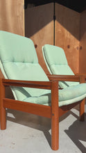 Load and play video in Gallery viewer, Set of Two ( 2 ) Danish Mid-Century Modern Lounge Chairs w/ Matching Ottomans in Solid Teak by Domino Møbler, Denmark, c. 1970&#39;s
