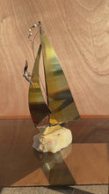Load and play video in Gallery viewer, Mid-Century Modern Brass &amp; Quartz Sailboat Sculpture by Jere DeMott, USA, c. 1960's
