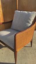 Load and play video in Gallery viewer, Set of Two (2) Rare Mid-Century Modern Caned Lounge Chairs in Walnut by Kipp Stewart for Directional, USA, c. 1950s
