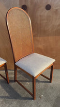 Load and play video in Gallery viewer, Set of Four ( 4 ) Mid-Century Modern High-Back Cane-Back Dining Chairs by Milo Baughman for Directional, USA, c. 1950s
