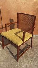 Load and play video in Gallery viewer, Rare Mid-Century Modern Cane-Backed Armchair in Walnut &amp; Bouclé by Michael Taylor for Baker Furniture (New World Collection), USA, c. 1960s
