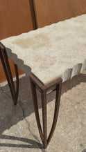 Load and play video in Gallery viewer, Mid-Century Post Modern Art Deco Console / Sofa Table in Cement &amp; Patinaed Steel in the Manner of R and Y Augousti, USA, c. 1990s
