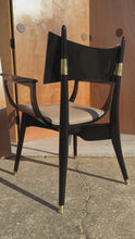 Load and play video in Gallery viewer, Rare Mid-Century Modern Architectural Ebonized Armchair in Maple, Leather &amp; Brass by Harold Schwartz for Romweber, USA, 1960s

