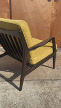 Load and play video in Gallery viewer, Danish Mid-Century Modern Model 596 Lounge Chair in Beech and Bouclé by Lawrence Peabody &amp; Ib Kofod Larsen for Selig, Denmark, c. 1950's
