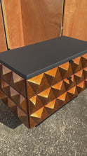 Load and play video in Gallery viewer, Set of Two (2) Futuristic Brutalist Italian Modern Sculptural Diamond Faced End Tables With Leather Tops, Italy, c. 1970s
