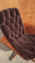 Load and play video in Gallery viewer, Rare Set of Two (2) Mid-Century Modern "Mrs." Lounge Chairs in Walnut &amp; Velvet by George Mulhauser for Plycraft, USA, c. 1960s
