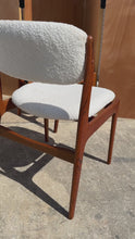 Load and play video in Gallery viewer, Set of Six (6) Danish Modern Sculptural Dining Chairs in Teak &amp; Bouclé by Benny Linden for Benny Linden Designs, Thailand, c. 1970s
