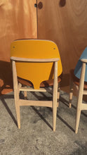 Load and play video in Gallery viewer, Rare Set of Four (4) Mid-Century Modern Multi-Colored Dining Chairs by Elliots of Newbury After Arne Vodder, England, c. 1960's
