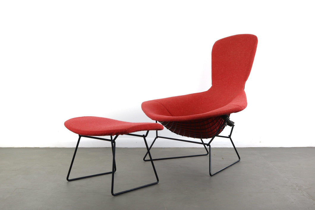 24 HOUR HOLD - Authentic Bird Lounge Chair by Harry Bertoia for Knoll in Original Red Fabric w/ Ottoman-ABT Modern