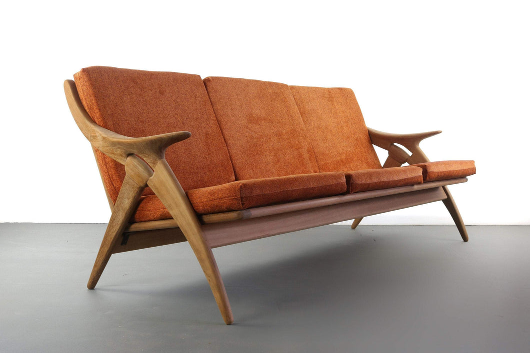 24 HOUR - Rare Mid Century Modern 3 Seat Sofa by De Ster Gelderland in Solid Walnut-ABT Modern