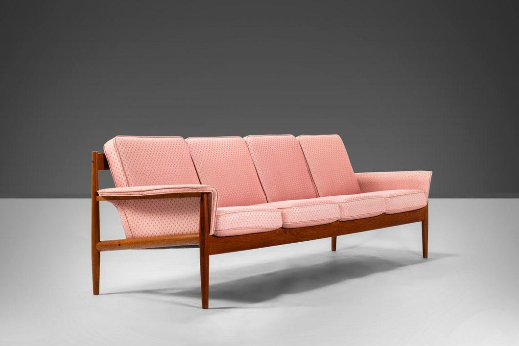 8 Ft. Long Four Seat Sofa by Grete Jalk for France and Sons in Teak w/ Original Pink Geometric, c. 1960s-ABT Modern
