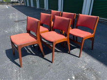 Load image into Gallery viewer, A Set of Six Model 89 Danish Modern Dining Chairs by Erik Buch in Teak in Original Salmon Upholstery-ABT Modern
