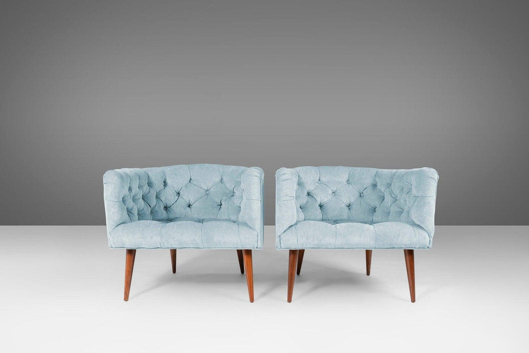 A Set of Two (w) Tufted Barrel Chairs After Milo Baughman for Thayer Coggin on Tapered Legs, c. 1960-ABT Modern