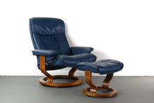 Load image into Gallery viewer, Amazing Condition Vintage Stressless Ekornes Reclining Lounge Chair and Ottoman in Blue-ABT Modern

