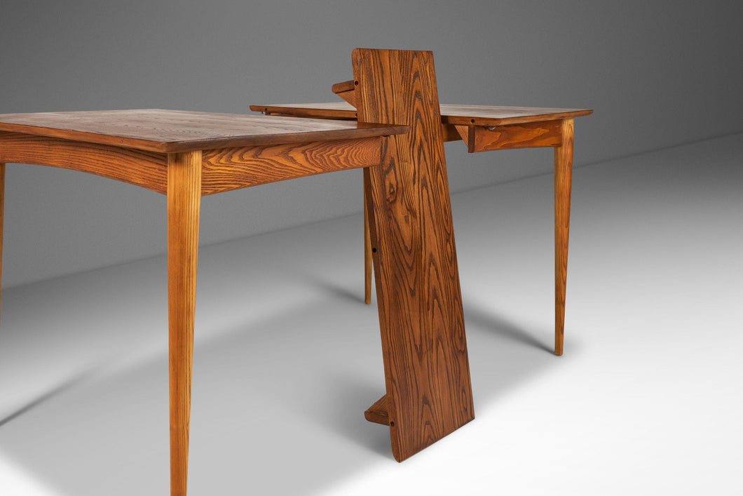 Angular Mid Century Modern Extension Dining Table in Solid Oak, USA, c. 1960's-ABT Modern