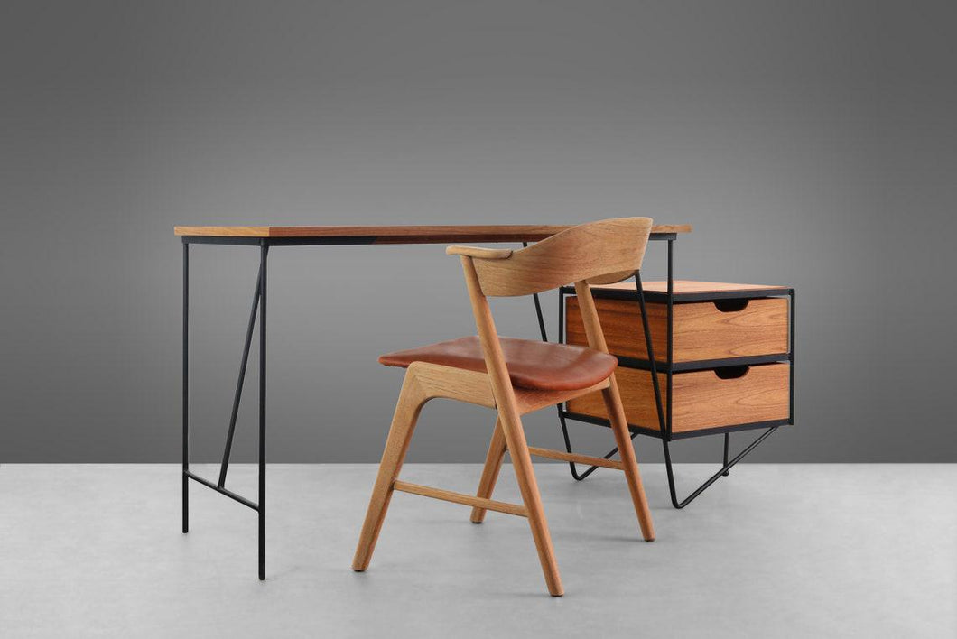 Architectural Writing Desk by Vista of California in Iron and Walnut, c. 1950s-ABT Modern