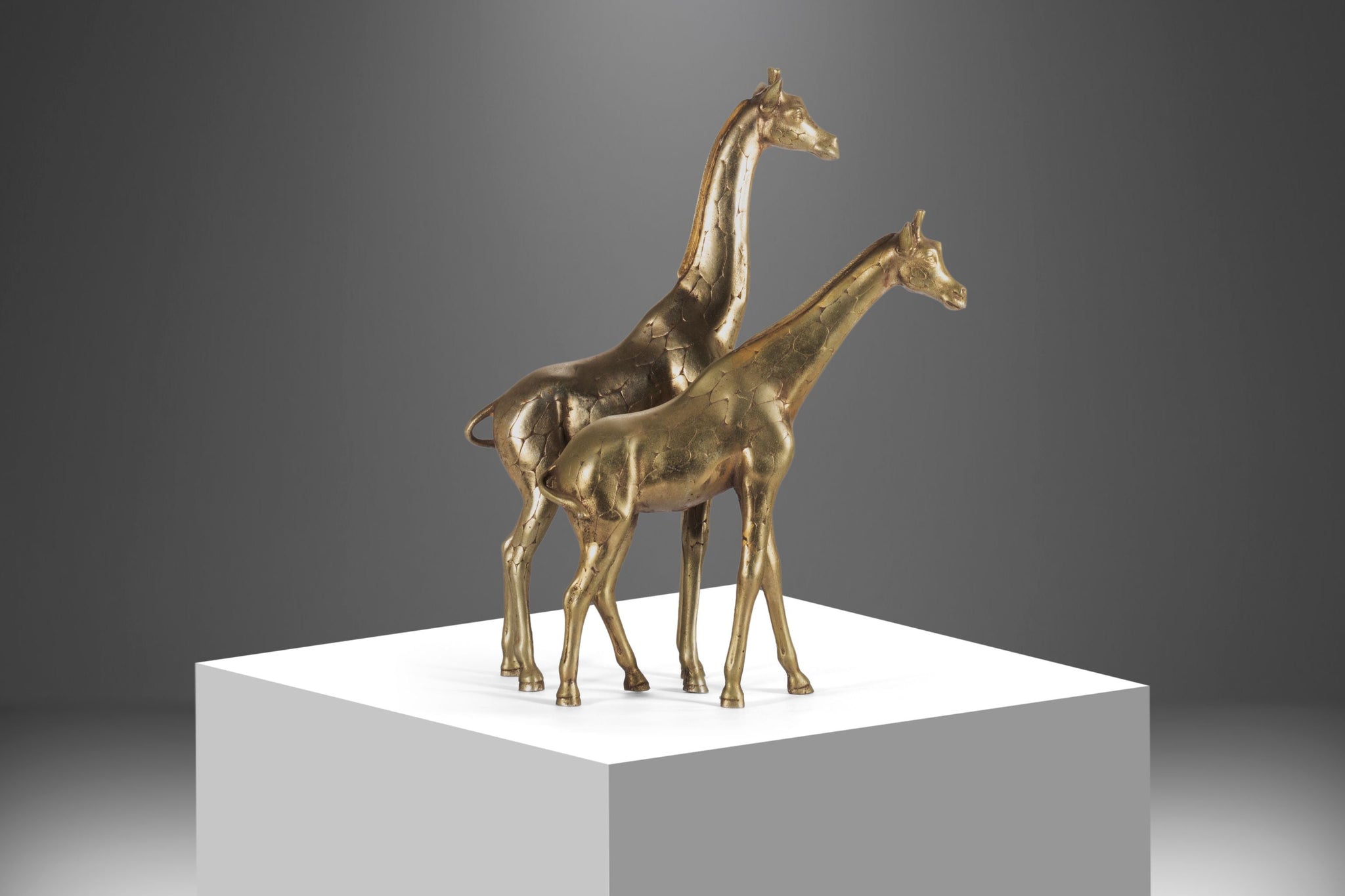 Artisan Hand Hammered Mid Century Giraffe Figures in Solid Brass - A S