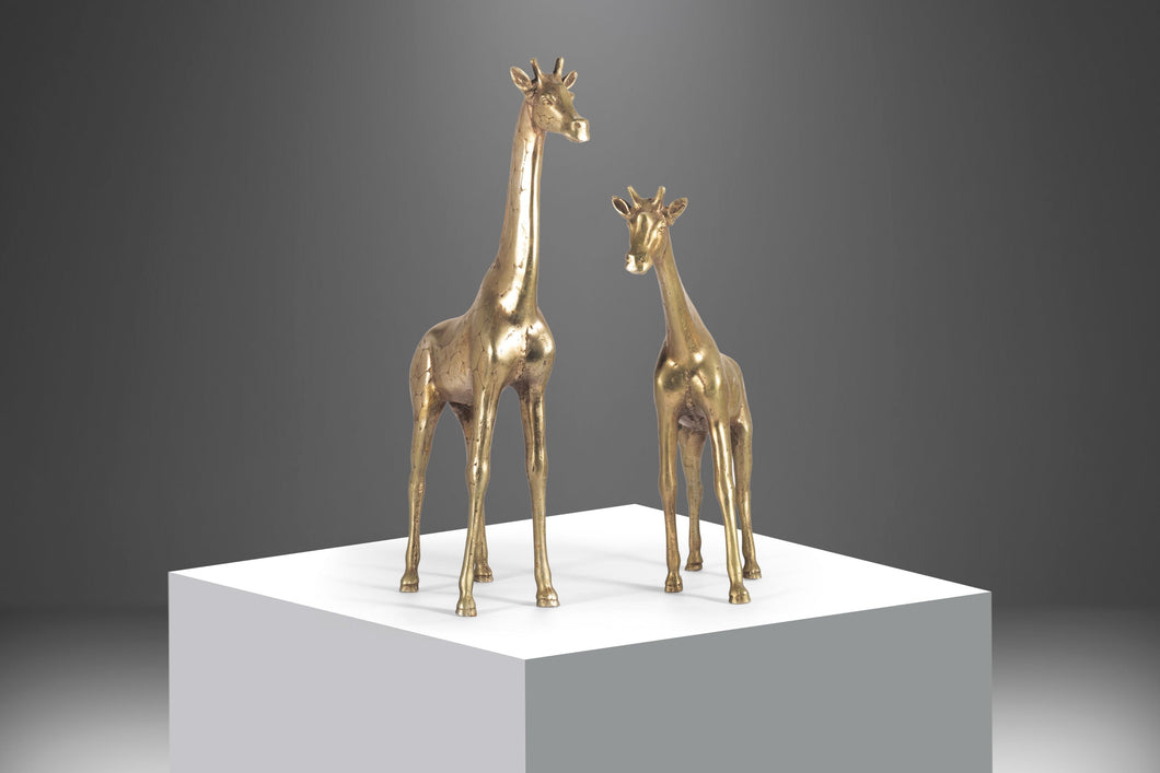 Artisan Hand Hammered Mid Century Giraffe Figures in Solid Brass - A Set of 2, Korea-ABT Modern