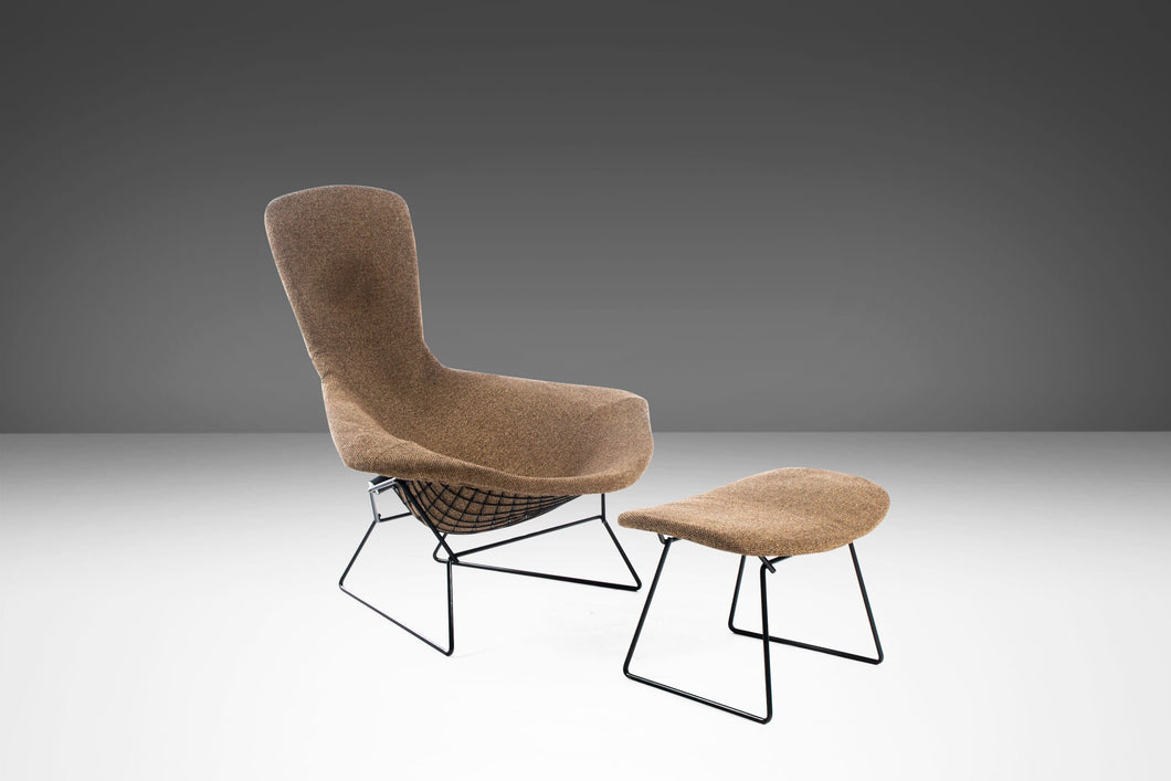 Authentic Bird Lounge Chair in Original Oatmeal Fabric w/ Ottoman by Harry Bertoia for Knoll, USA, c. 1960's-ABT Modern