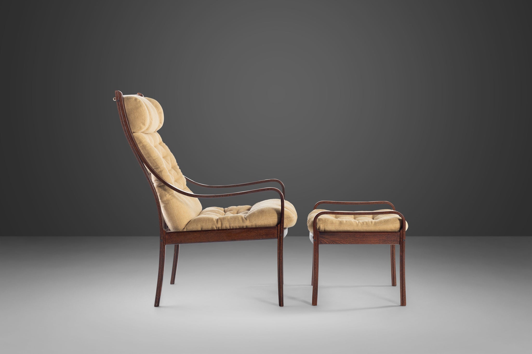 Bentwood Lounge Chair w Ottoman in Rosewood Original Fabric by Fred