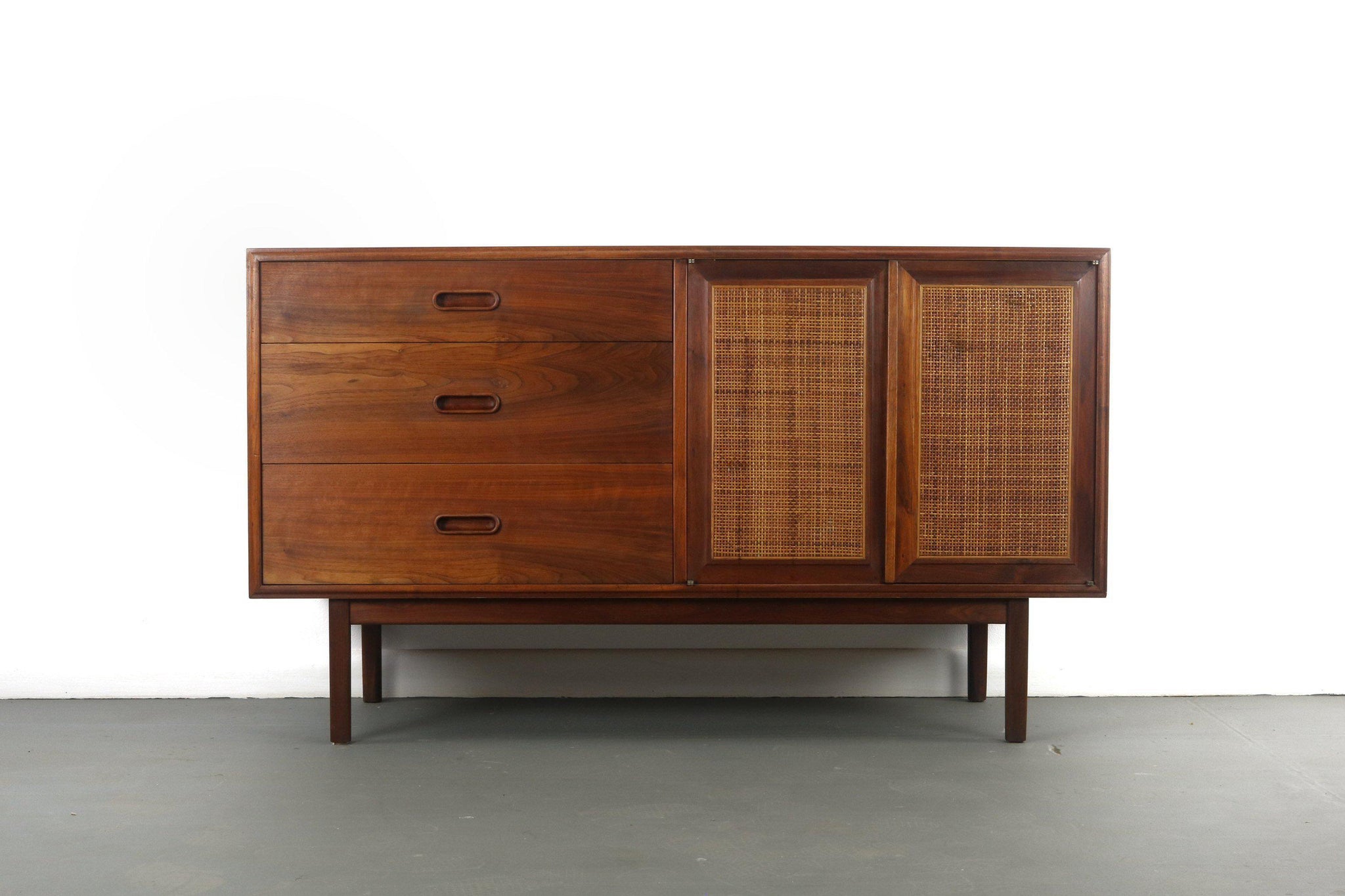 Cane Front Credenza / Buffet By Jack Cartwright for Founders in Walnut