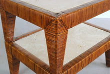 Load image into Gallery viewer, Cane Wrapped Rattan End Tables with Travertine Tops, A Set of 2-ABT Modern
