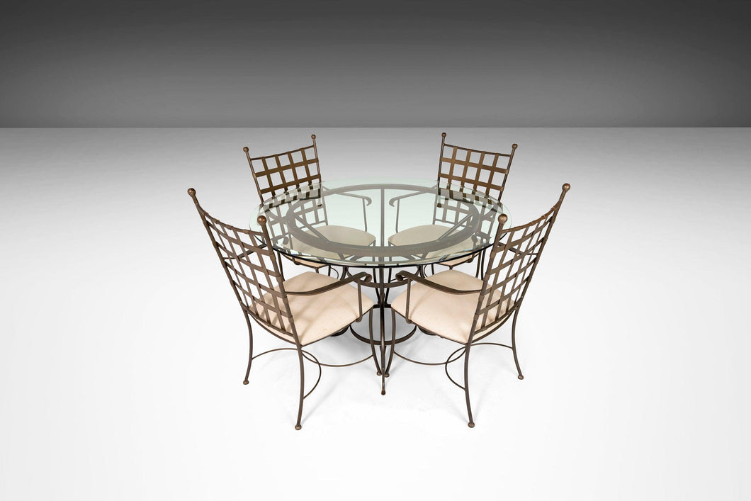 Charleston Forge 'Etrusche' Iron Glass Top Dining Table & Four (4) Chairs Set, USA, c. 2000's-ABT Modern