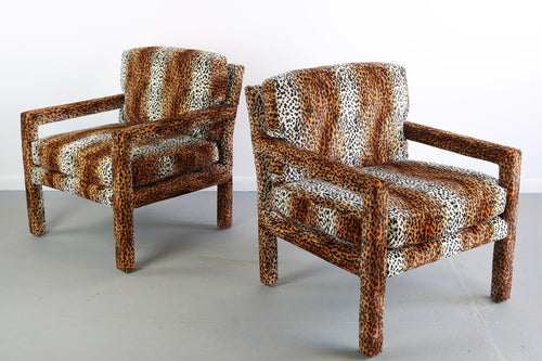 Club Chairs by Milo Baughman for Thayer Coggin in Animal Print, A Set of 2-ABT Modern