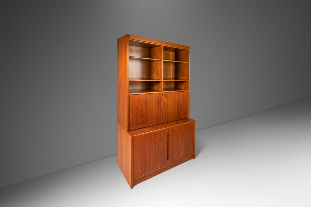 Danish Modern China Cabinet in Teak with Secretary Drop Down Desk Top in the Manner of Poul Hundevad, Denmark, c. 1970's-ABT Modern
