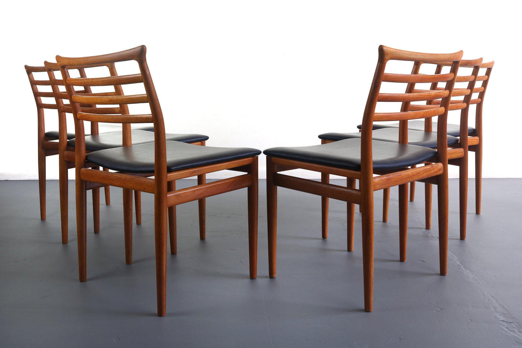 Danish Modern Erling Torvits Dining Chairs in Teak w/ Black Leather Seats - A Set of 6, Denmark-ABT Modern