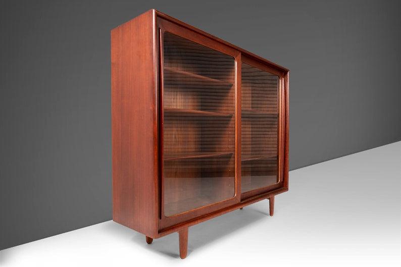 Danish Modern Glass Front Bookcase / Display Cabinet by Harry Ostergaard in Teak, c. 1960s-ABT Modern