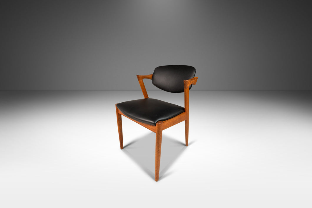 Danish Modern Kai Kristiasen Model 42 Teak Dining Chair / Desk Chair in Black Leather, Denmark, c. 1960's-ABT Modern