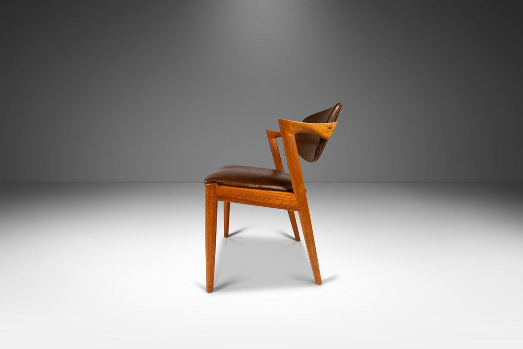 Danish Modern Kai Kristiasen Model 42 Teak Dining Chair / Desk Chair in Brown Leather, Denmark, c. 1960's-ABT Modern