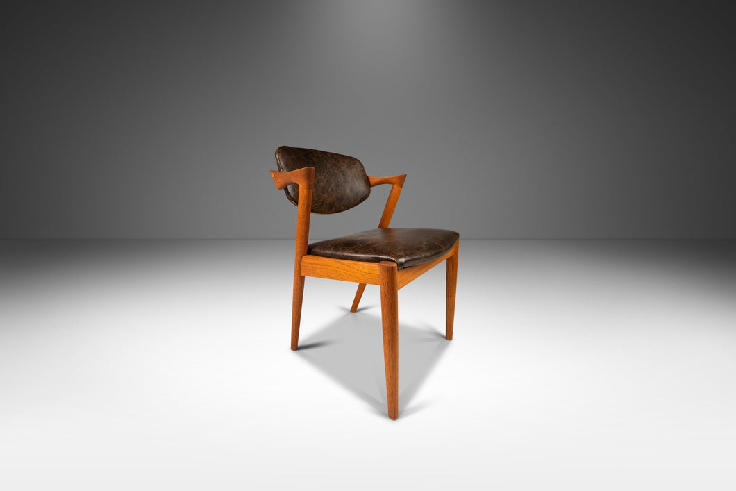 Danish Modern Kai Kristiasen Model 42 Teak Dining Chair / Desk Chair in Leather, Denmark, c. 1960's-ABT Modern