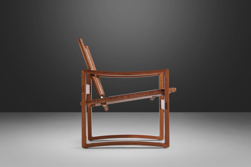Danish Modern Safari Sling Armchair in Teak & Leather by Borge Jensen for Bernstorffsminde Møbelfabrik, Denmark, c. 1960's-ABT Modern
