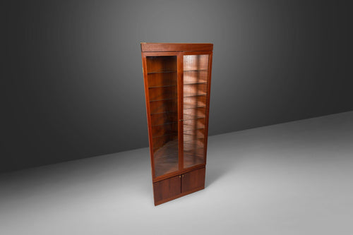 Danish Modern Teak Lighted Corner Curio Cabinet, c. 1960s-ABT Modern