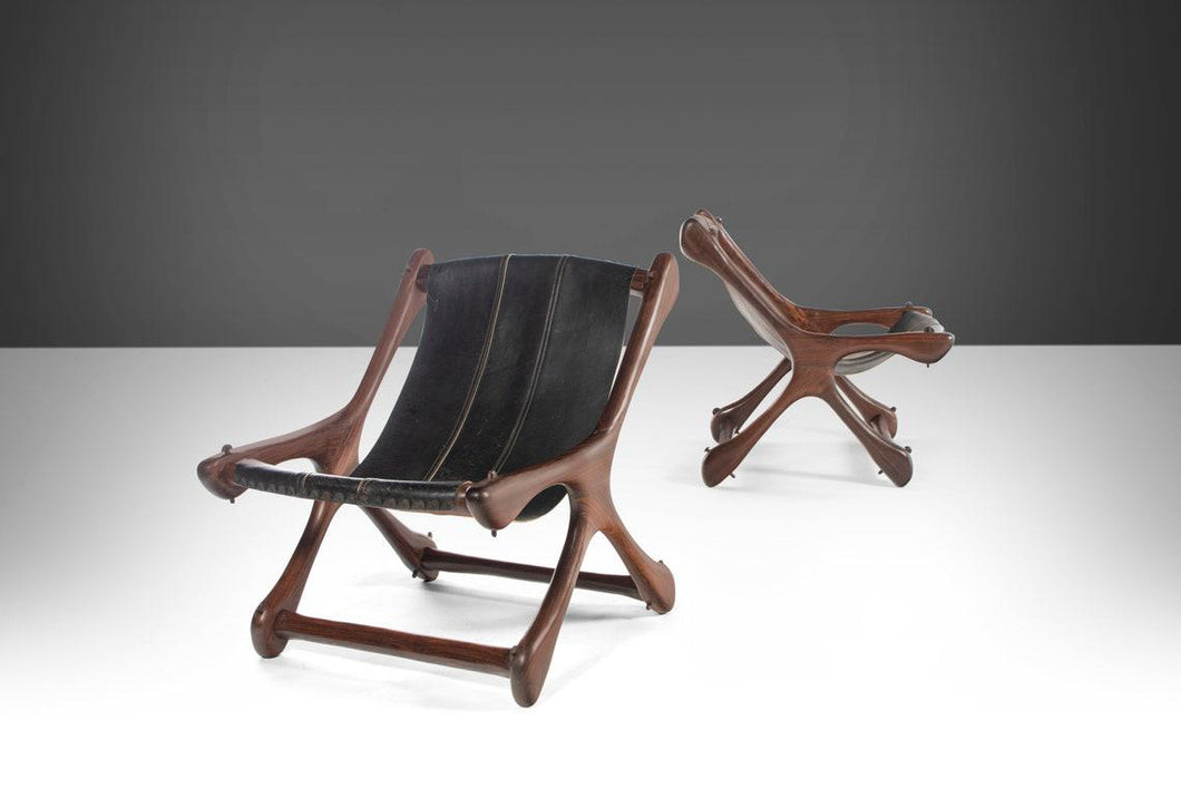 Don S. Shoemaker Sloucher Rosewood and Leather Sling Chairs for Señal Furniture, c. 1960s-ABT Modern
