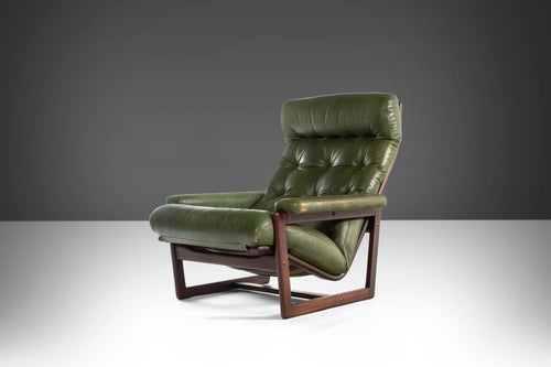 Dutch Modern Lounge Chair by 'T Spectrum in Rosewood Stained Wenge Wood and Original Distressed Leather, c. 1960s-ABT Modern