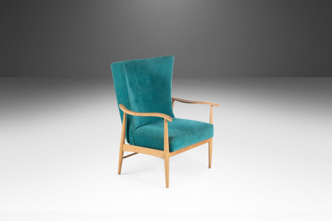 Early Blonde American of Martinsville High Back Lounge Chair in Original Seafoam Blue Fabric, c. 1960s-ABT Modern