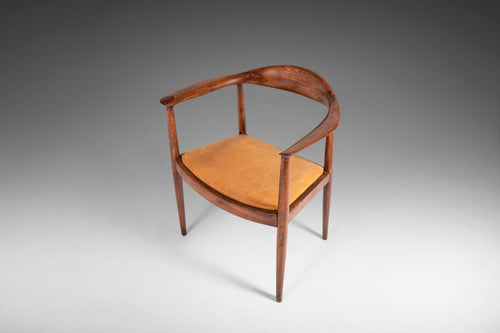 Early Hans Wegner Model JH501 Round Chair / Presidential Chair in Oak w/ a Distressed Leather Seat, c. 1950-ABT Modern