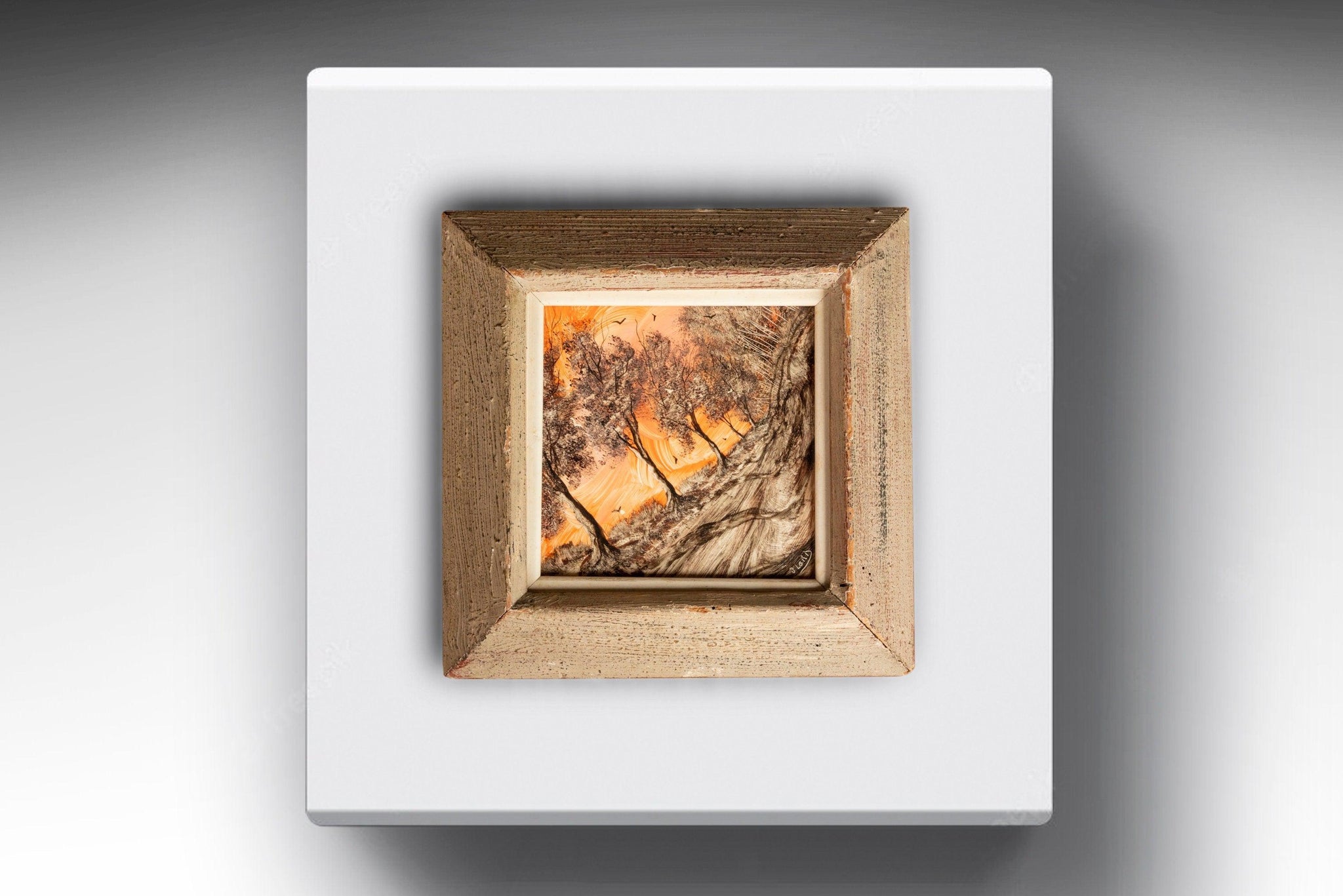 Load image into Gallery viewer, Early Signed Jack Lord 'Trees' Oil Painting / Tile / Wood Frame, USA, c. 1940's-ABT Modern