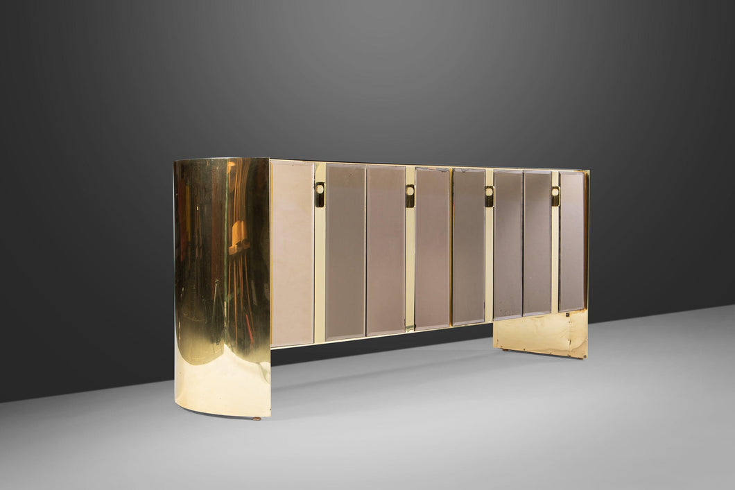 Ello Mirrored Case Piece / Credenza with Brass Accents, 1980s-ABT Modern