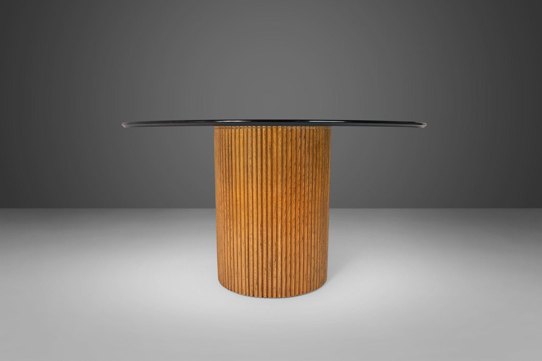 Exquisite Bamboo Pedestal Dining Table with a Mirrored Top with a Glass Surface, c. 1970s-ABT Modern