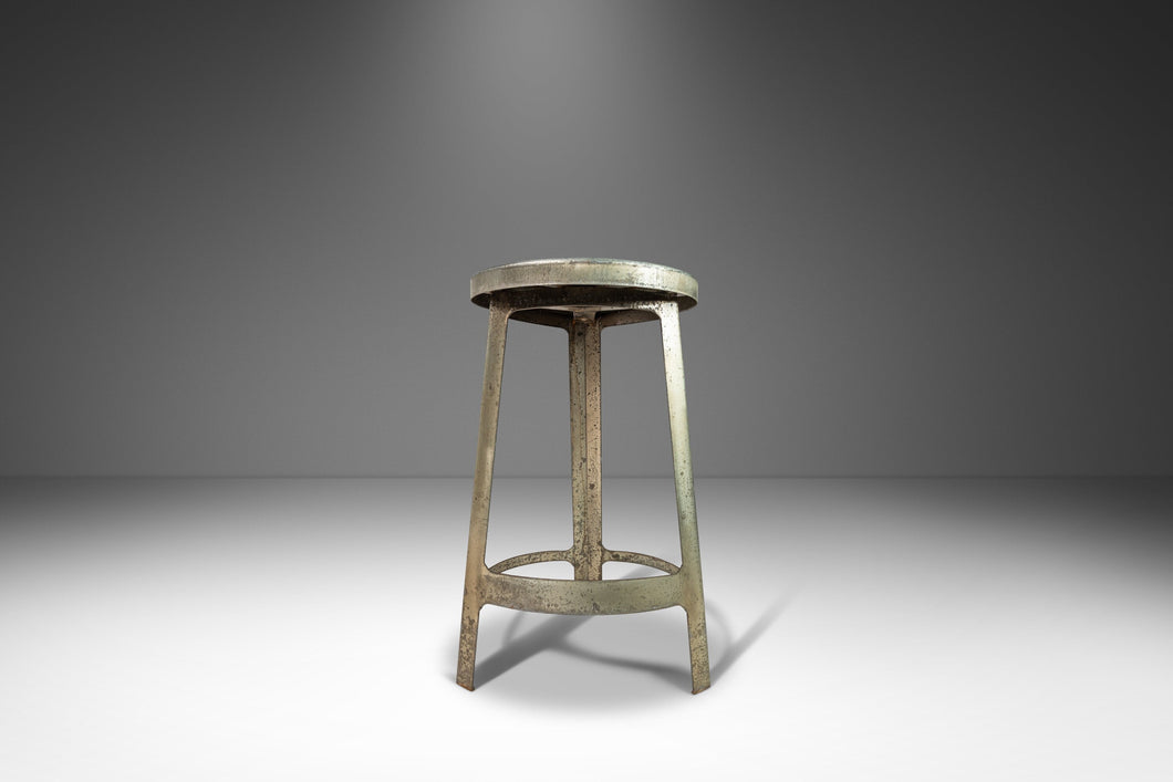 French Hammered Solid Aluminum Industrial Counter Height Bar Stool, France, c. 1970's-ABT Modern