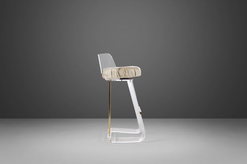 Hollywood Regency Bar Stool / Drafting Stool in Lucite and Brass Attributed to Leon Frost, Bar Height, c. 1970s-ABT Modern