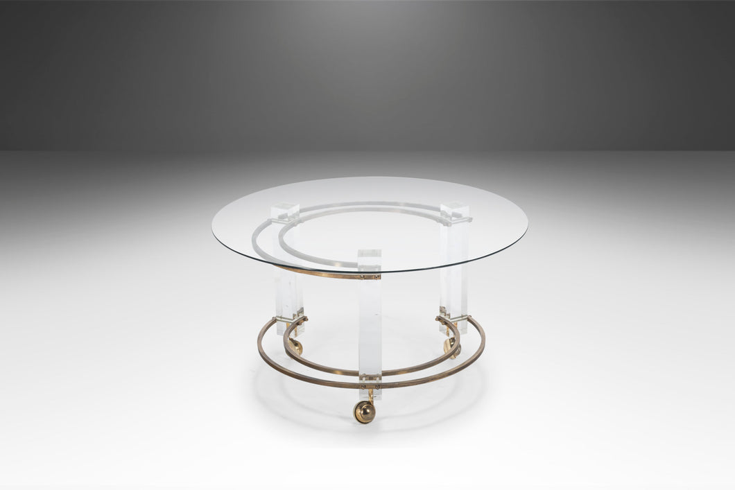 Hollywood Regency Lucite & Brass Coffee Table on Casters by Charles Hollis Jones, USA, c. 1970's-ABT Modern