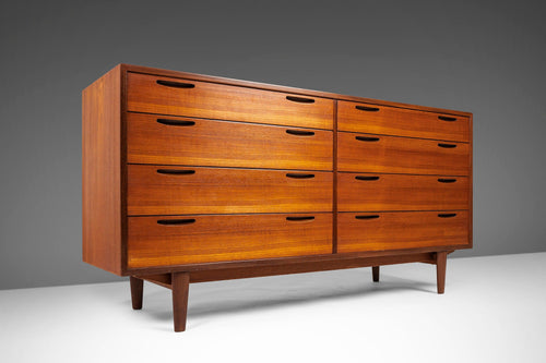 Ib Kofod Larsen Long 8 Drawer Dresser in Teak for J. Clausen & Son Brande Mobelfabrik, Denmark, c. 1960's-ABT Modern