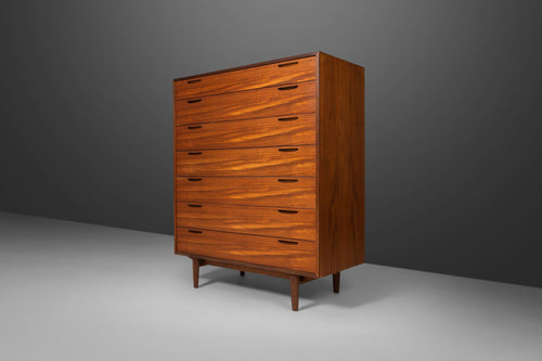 Ib Kofod Larsen Tall Boy / Seven Drawer Dresser in Teak for J. Clausen & Son Brande Mobelfabrik, Denmark, c. 1960's-ABT Modern